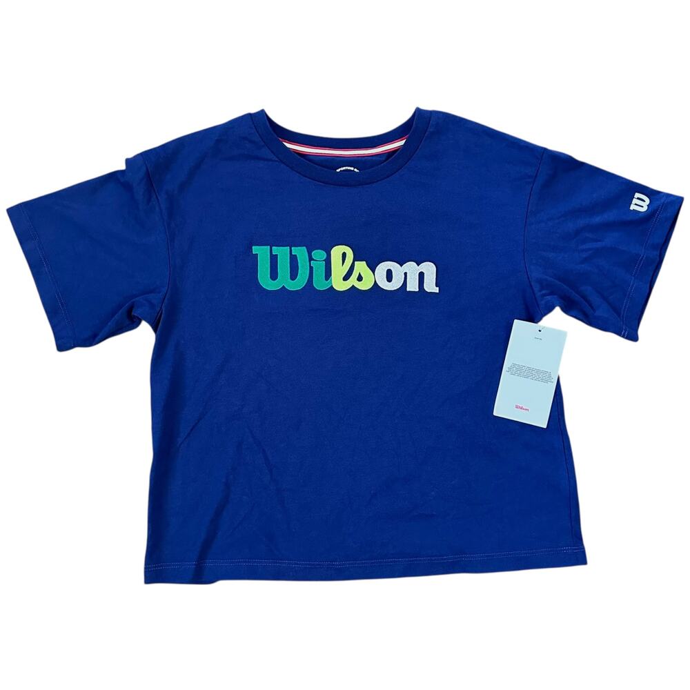 Wilson NWT Embroidered Logo Short Sleeve Tee Shirt - Navy - Girls L